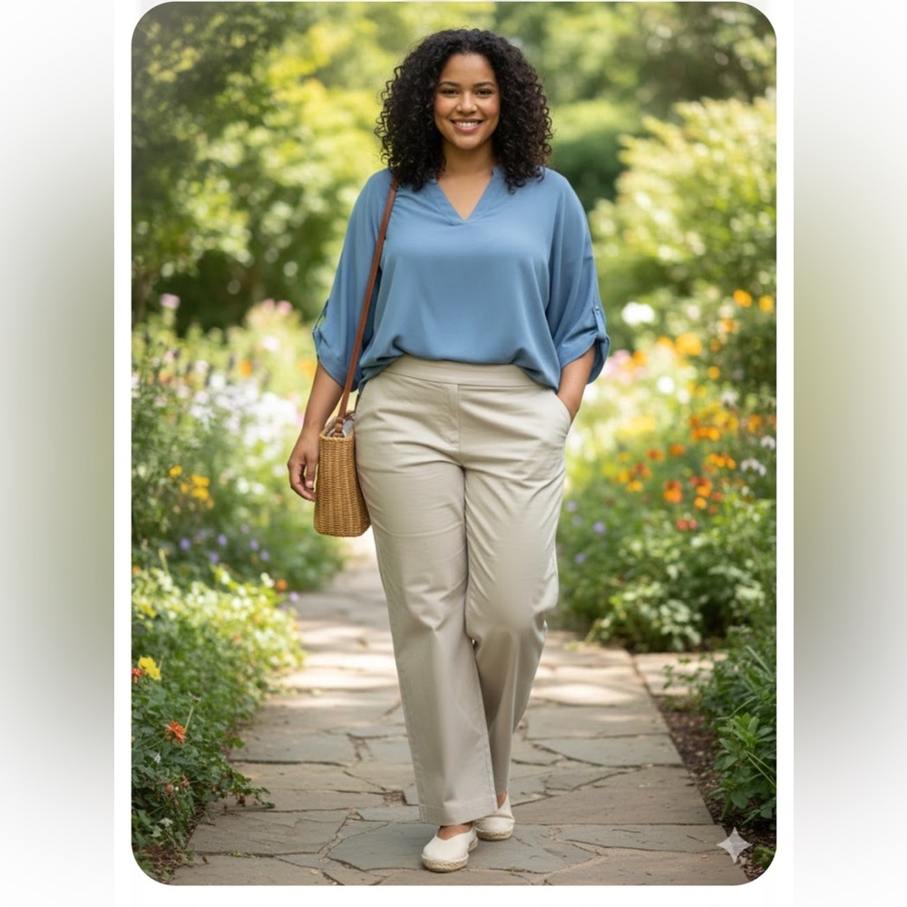 New/ Time and Tru Women's Cream Straight Leg Pants plus size